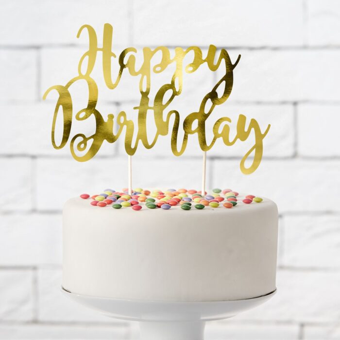 PartyDeco Cake Topper Happy Birthday - Goud - Afbeelding 2
