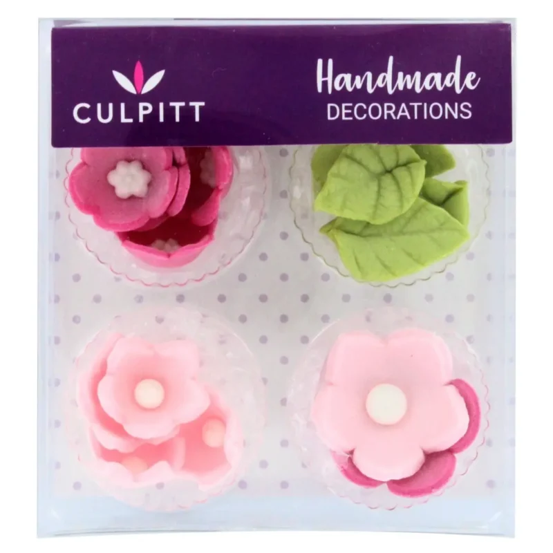 Culpitt Suikerdecoratie Bloemen en Bladeren Roze 16st